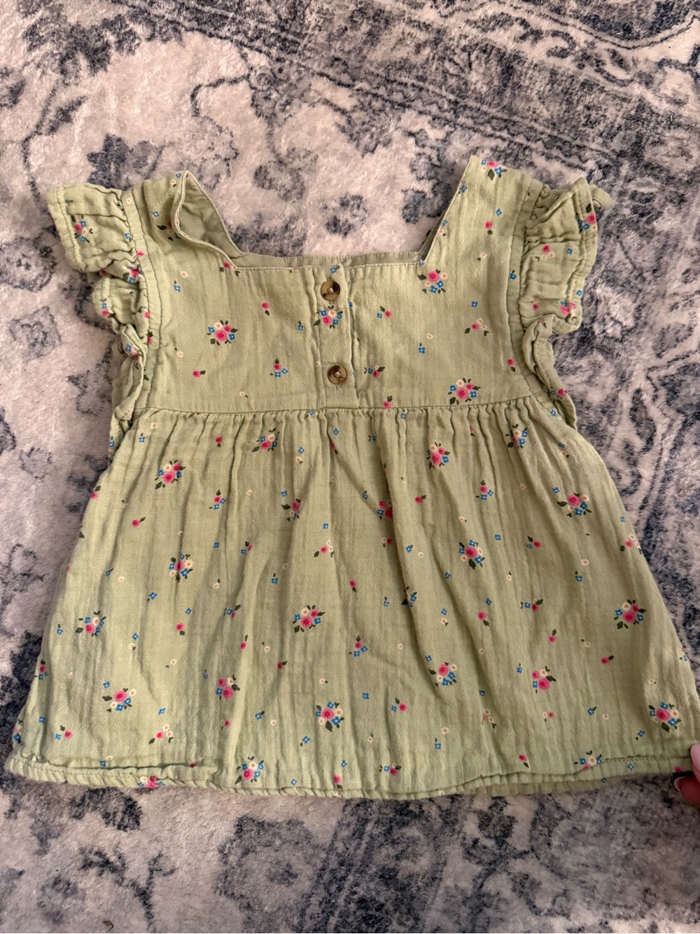 Girls' Floral Ruffle Sleeve Top - Light Green